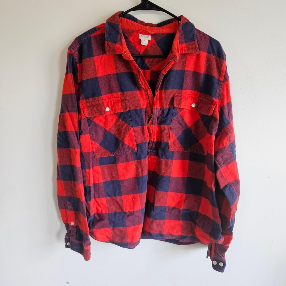 J. Crew Buffalo Plaid Quarter Zip Flannel Pullover Shirt Size XL